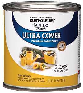 Enamel Paint, Water, Gloss, Sun Yellow, 0.5 pt, Can, 120 sq-ft Coverage Area