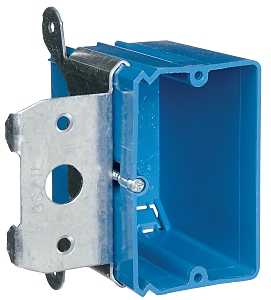 New Work Outlet Box, 1 -Gang, PVC, Blue, Bracket Mounting