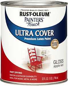 Enamel Paint, Water, Gloss, Apple Red, 1 qt, Can, 120 sq-ft Coverage Area