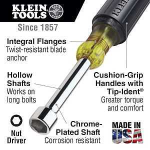 Nut Driver, 3/8 in Drive, 6-3/4 in OAL, Cushion-Grip Handle, Chrome Handle, 3 in L Shank