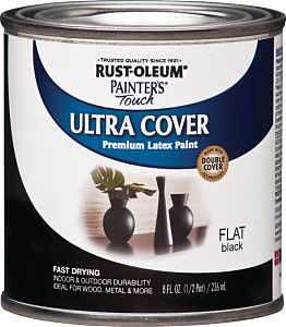 Enamel Paint, Water, Flat, Black, 0.5 pt, Can, 120 sq-ft Coverage Area